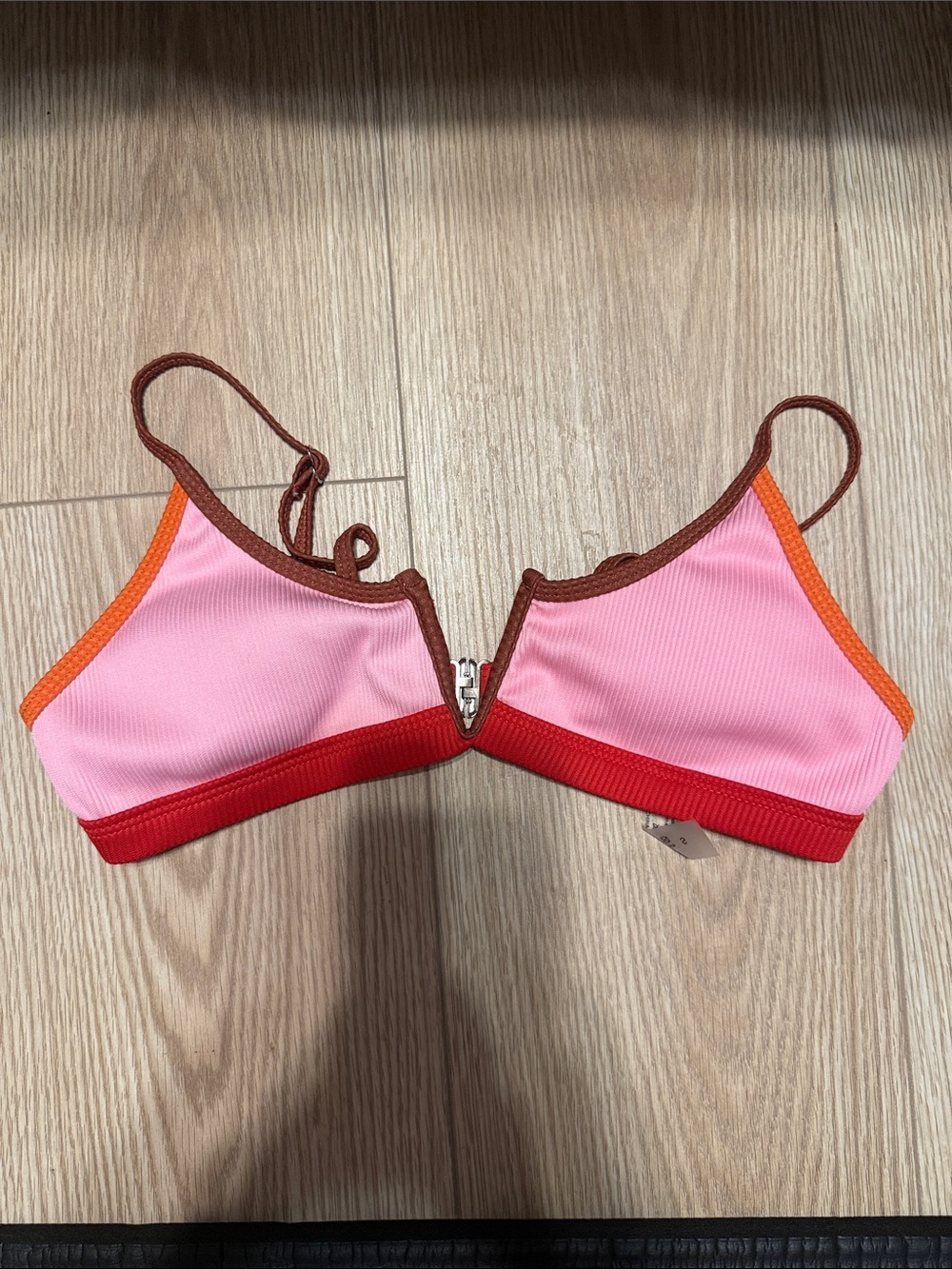 Unbranded Pink Contrast-Trim Ribbed Bikini Top